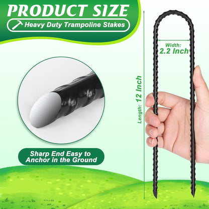 Trampolines Wind Stakes 12 Pack 12 Inch, Heavy Duty U Shaped Rebar Stake Ground Anchors Galvanized Steel Safety Trampolines Stakes for Camping Tents, Soccer Goals and Huge Garden Decoration