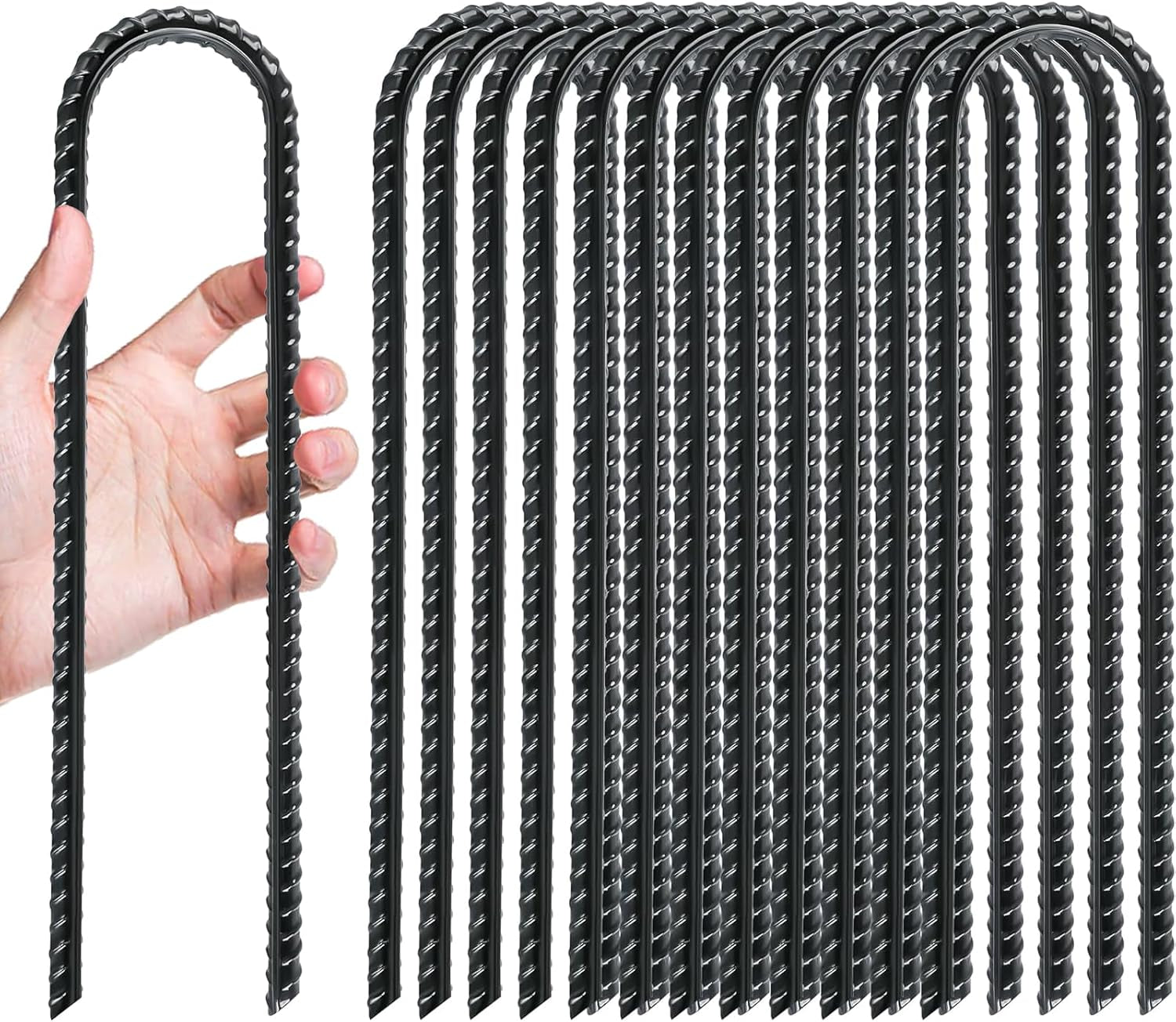 Trampolines Wind Stakes 12 Pack 12 Inch, Heavy Duty U Shaped Rebar Stake Ground Anchors Galvanized Steel Safety Trampolines Stakes for Camping Tents, Soccer Goals and Huge Garden Decoration