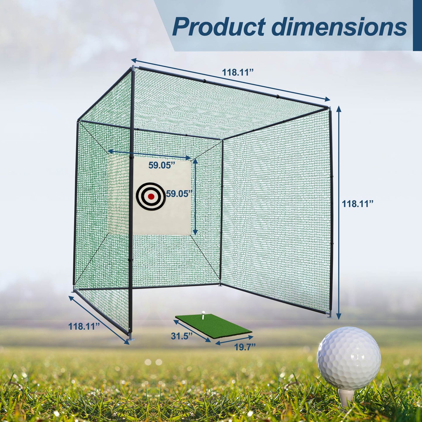 10X10X10FT Golf Practice Net Cage with Metal Frame Hitting Net Kit Indoor Outdoor