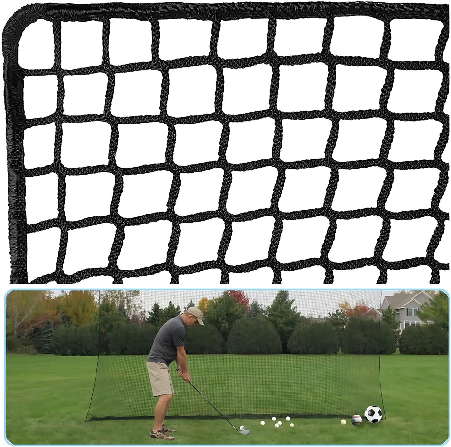 Golf Practice Net Golf Ball Hitting Netting（Net Only）, Heavy Duty Nylon Golf Sports Netting Barrier Nets 10X10Ft/10X15Ft/10X20Ft/10X25Ft/10X30Ft/10X40Ft