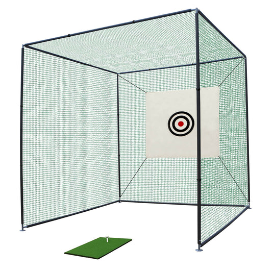 10X10X10FT Golf Practice Net Cage with Metal Frame Hitting Net Kit Indoor Outdoor