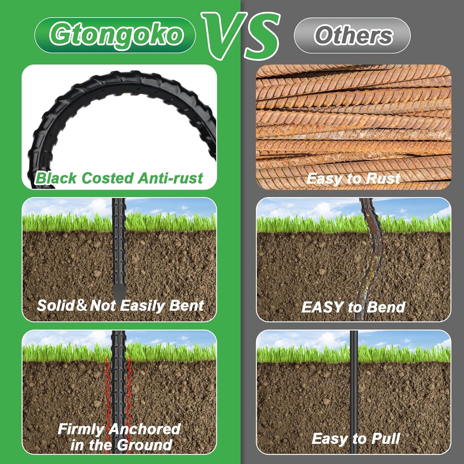 Trampolines Wind Stakes 12 Pack 12 Inch, Heavy Duty U Shaped Rebar Stake Ground Anchors Galvanized Steel Safety Trampolines Stakes for Camping Tents, Soccer Goals and Huge Garden Decoration