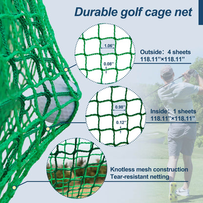 10X10X10FT Golf Practice Net Cage with Metal Frame Hitting Net Kit Indoor Outdoor