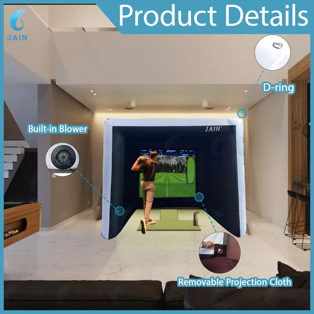 Stock！Inflatable Golf Sim Room Swing Golf Practice Cage with Built-In Fan,Oxford Cloth,Golf Simulator Enclosures
