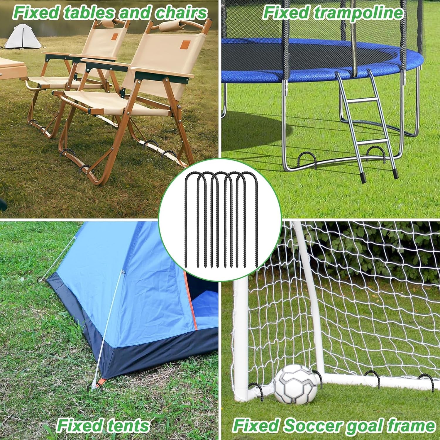 Trampolines Wind Stakes 12 Pack 12 Inch, Heavy Duty U Shaped Rebar Stake Ground Anchors Galvanized Steel Safety Trampolines Stakes for Camping Tents, Soccer Goals and Huge Garden Decoration