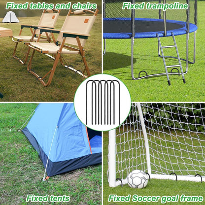 Trampolines Wind Stakes 12 Pack 12 Inch, Heavy Duty U Shaped Rebar Stake Ground Anchors Galvanized Steel Safety Trampolines Stakes for Camping Tents, Soccer Goals and Huge Garden Decoration